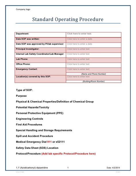 Standard Operating Procedures Template Free Download
