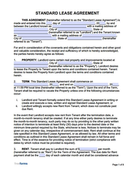 Standard Rental Contract Template