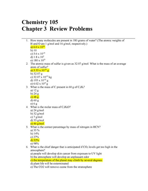 Standardized Test Practice Chapter 3 Chemistry Answers Doc