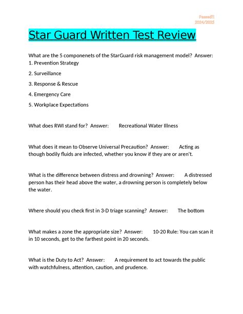 Star Guard Lifeguard Test Answer PDF