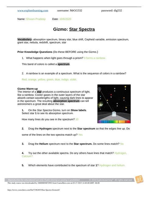 Star Spectra Gizmo Quiz Answers Reader