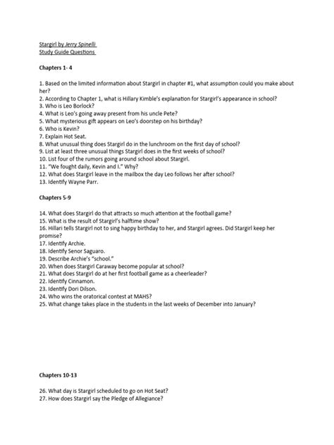 Stargirl Study Guide Questions Answers 30 Reader