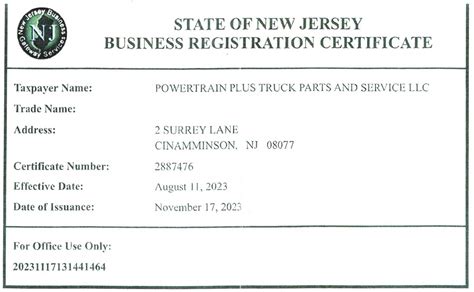 State of New Jersey Business Registration Certificate: A Comprehensive Overview