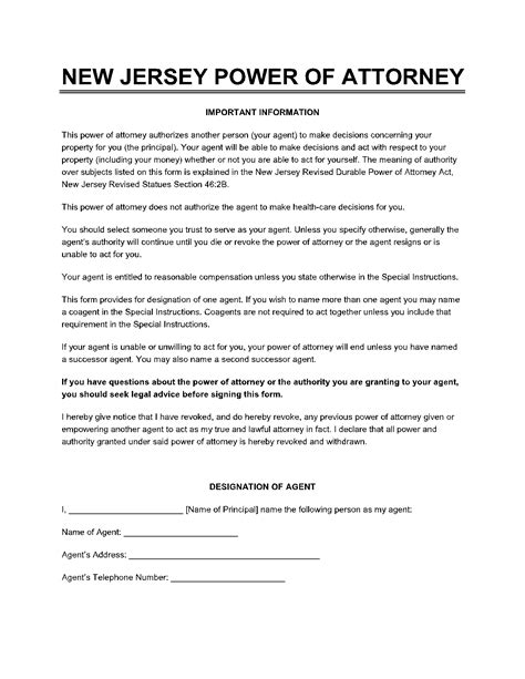 State of New Jersey Power of Attorney Form: 10,000+ Essential Words