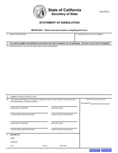 Statement Of Dissolution Form Gp 4 California Epub