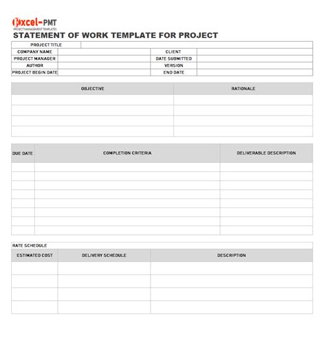 Statement Of Work Template Excel