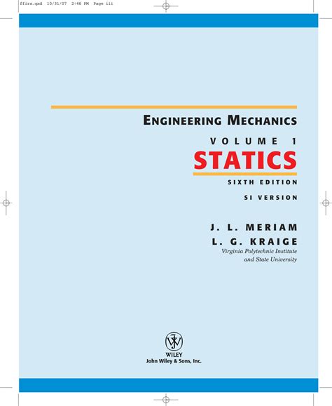 Statics 6th Edition Meriam Kraige Solution Manual Reader