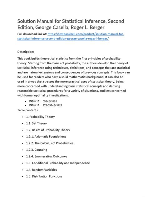 Statistical Inference Casella Solution Manual Reader