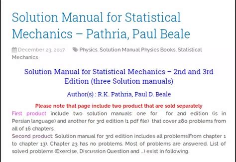 Statistical Mechanics Pathria Solutions Epub