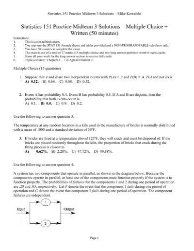 Statistics 151 Practice Midterm 3 Solutions Multiple Doc