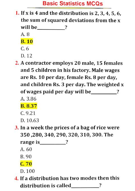 Statistics Mcq Question Answer Reader