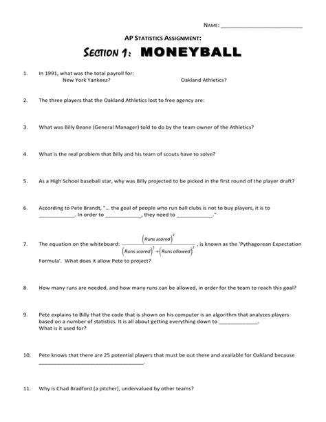 Statistics Moneyball Section 2 Answer Doc