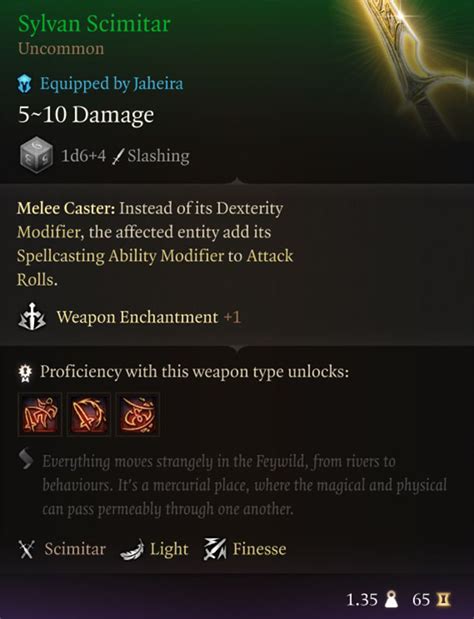 Stats and Abilities of the Sylvan Scimitar BG3