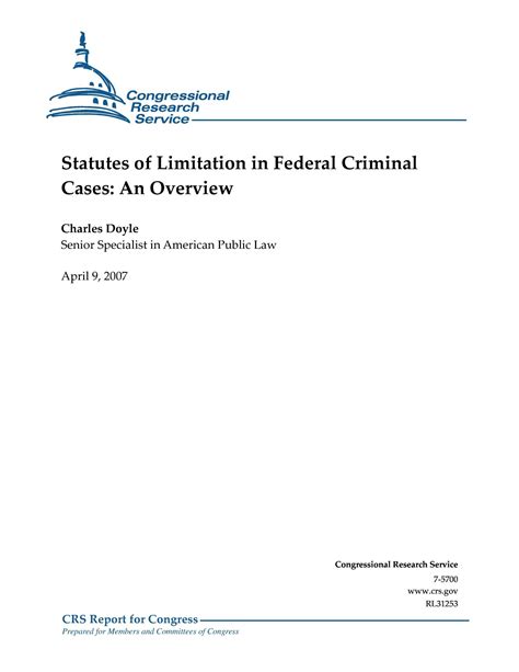 Statutes of Limitation in Federal Criminal Cases An Overview Epub