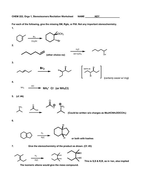 Stereoisomerism A Model Exercise Answer Key Reader