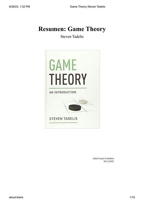 Steve Tadelis Game Theory Solution Epub