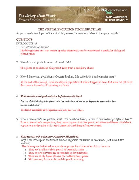 Stickleback Virtual Lab Answers PDF