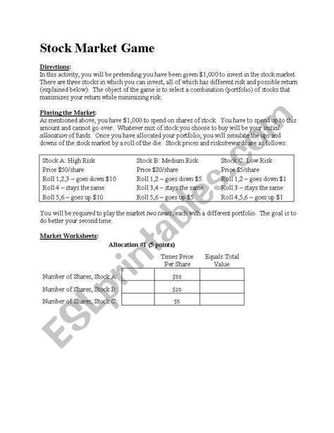 Stock Market Game Worksheet Answers Epub