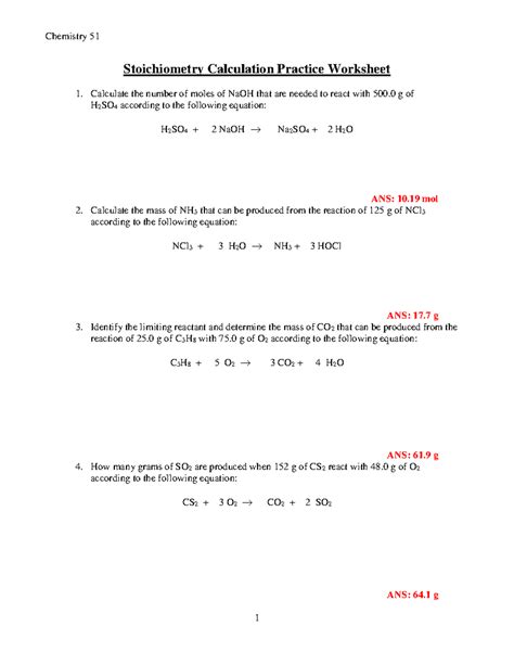 Stoichiometric Calculations Worksheet Answers Kindle Editon