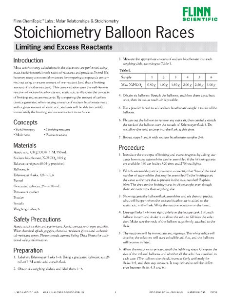 Stoichiometry Balloon Races Lab Answers Epub