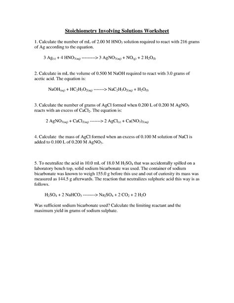 Stoichiometry Involving Solutions Answer Key Epub