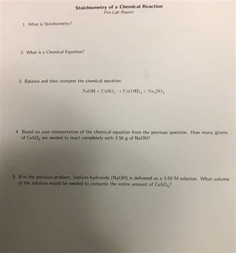 Stoichiometry Pre Lab Answers Epub