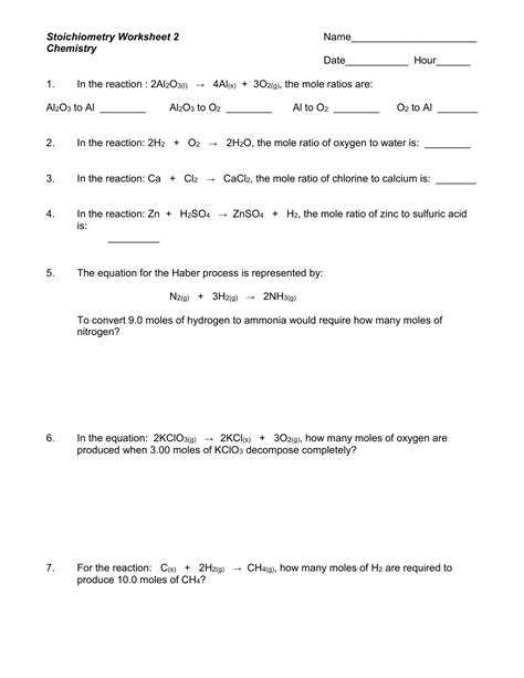 Stoichiometry Problem Sheet 2 Answers Reader