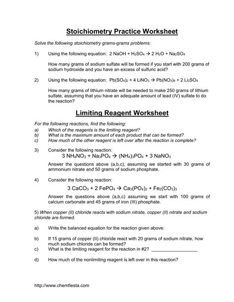 Stoichiometry Test Answers Chemfiesta Doc