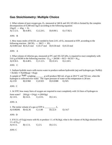 Stoichiometry Test B Answers Multiple Choice Epub