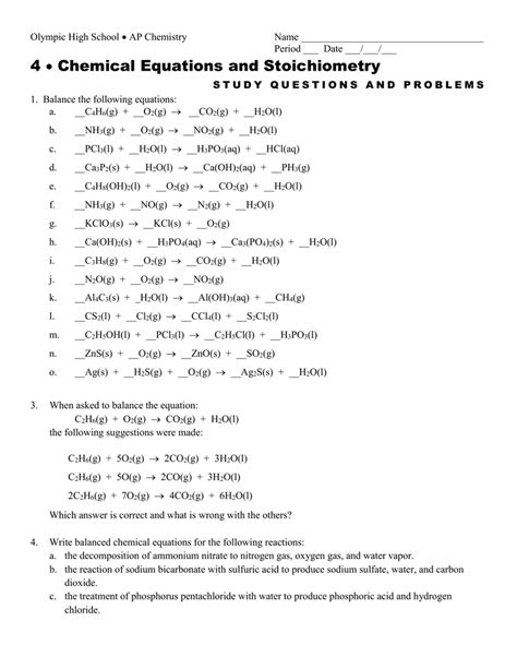 Stoichiometry The Arithmetic Of Equations Answer Key Reader