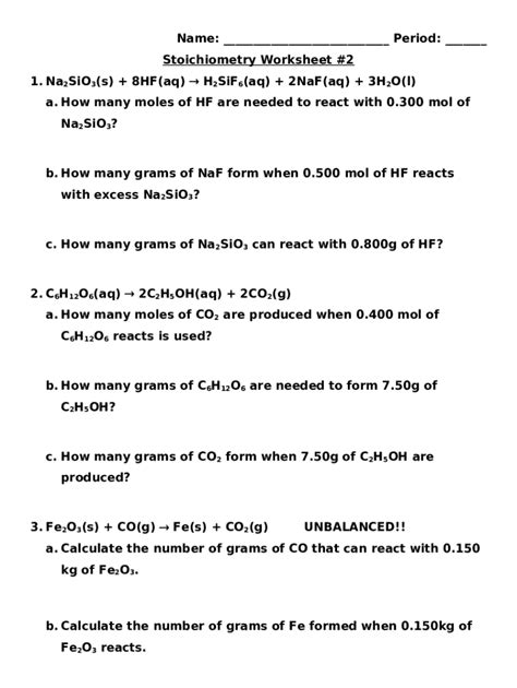 Stoichiometry Worksheet Answers Na2sio3 Reader