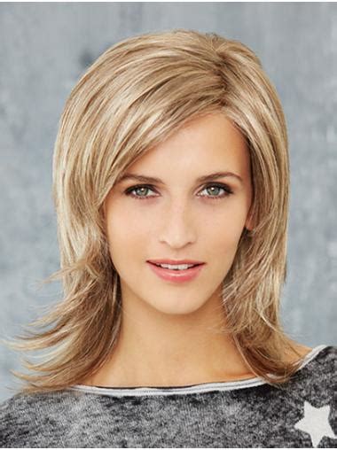 Straight 14" Blonde Shoulder Length Synthetic Layered Newest Mono Wigs