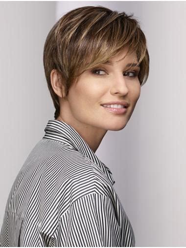 Straight Brown 8" Short Synthetic With Bangs Lace Front Wigs