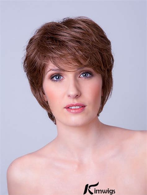 Straight Brown Layered 8" Monofilament Synthetic Ladies Short Hair Wigs