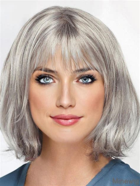 Straight Chin Length 12" Monofilament Sassy Grey Wigs