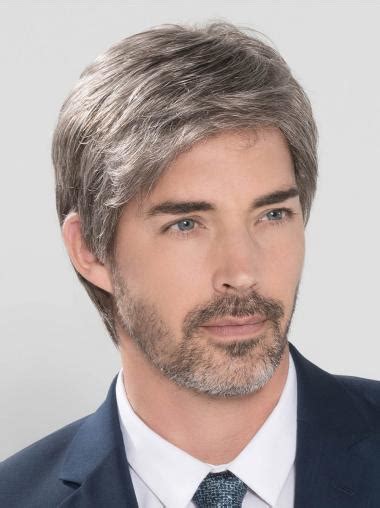 Straight Hand Tied Cropped Grey men Wig