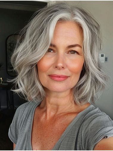 Straight Layered 10" Grey Woman'S Wigs Medium