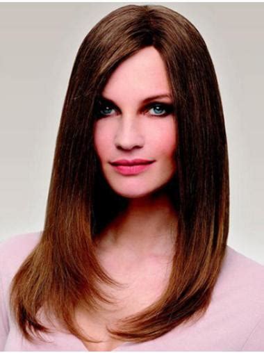 Straight Long 100% Hand-tied Brown Without Bangs Human Hair Wigs For Women