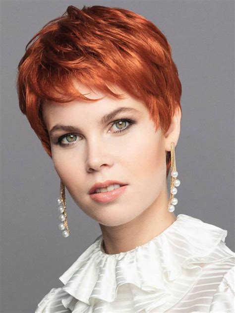 Straight Monofilament Auburn Synthetic Lady Wigs Short