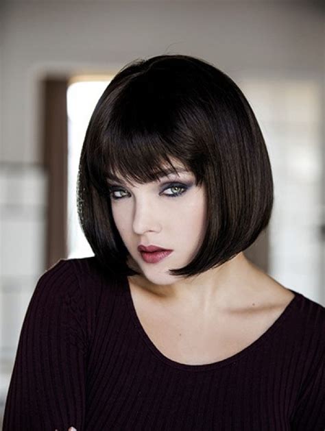 Straight Monofilament Black Chin Length Classic Lady Wigs