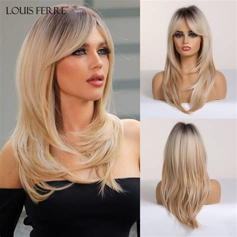 Straight Monofilament Blonde Layered Synthetic Long Wigs Natural