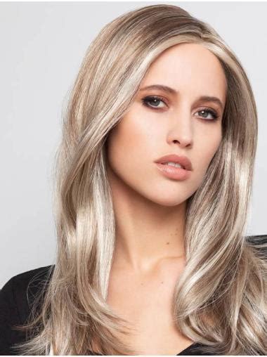 Straight Ombre/2 tone With Highlights Monofilament Synthetic 16" Sleek Long Wigs