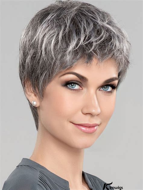 Straight Short 6" Monofilament Style Grey Wigs