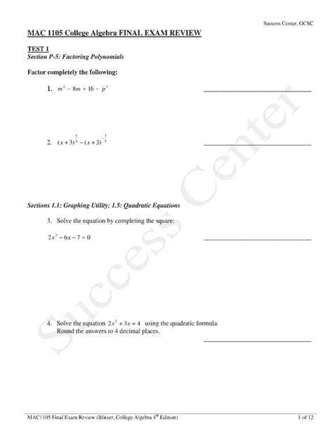 Straighterline Algebra Test Answers PDF