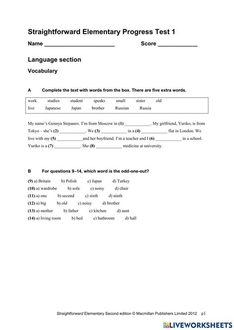 Straightforward Elementary Unit Test 9 Answer Key PDF