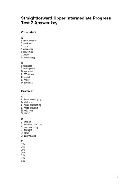 Straightforward Intermediate Progress Test 2 Answer Key Reader