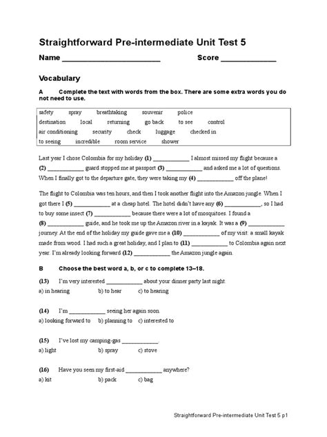 Straightforward Pre Intermediate Unit Answer Key 5 Epub