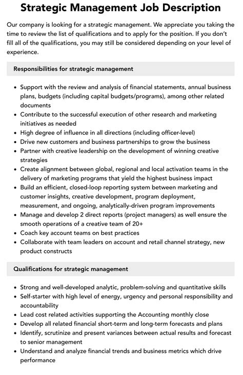 Strategic management jobs