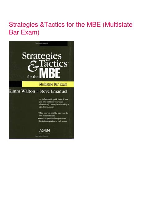 Strategies and Tactics for the MBE Multistate Bar Exam PDF