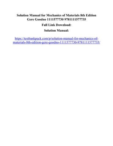 Strengeth Of Materials Gere Solution Manual 8th PDF